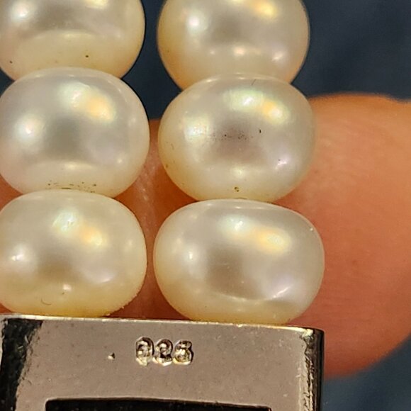 Pair of Sterling Silver Leather & Fresh Water Pearl Adjustable Bracelets - Picture 4 of 6